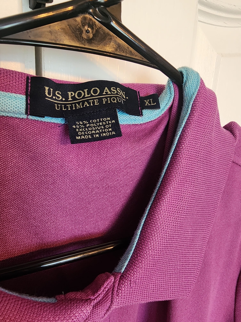 U.S. Polo Assn. Mens Purple Polo with Light Blue Trim